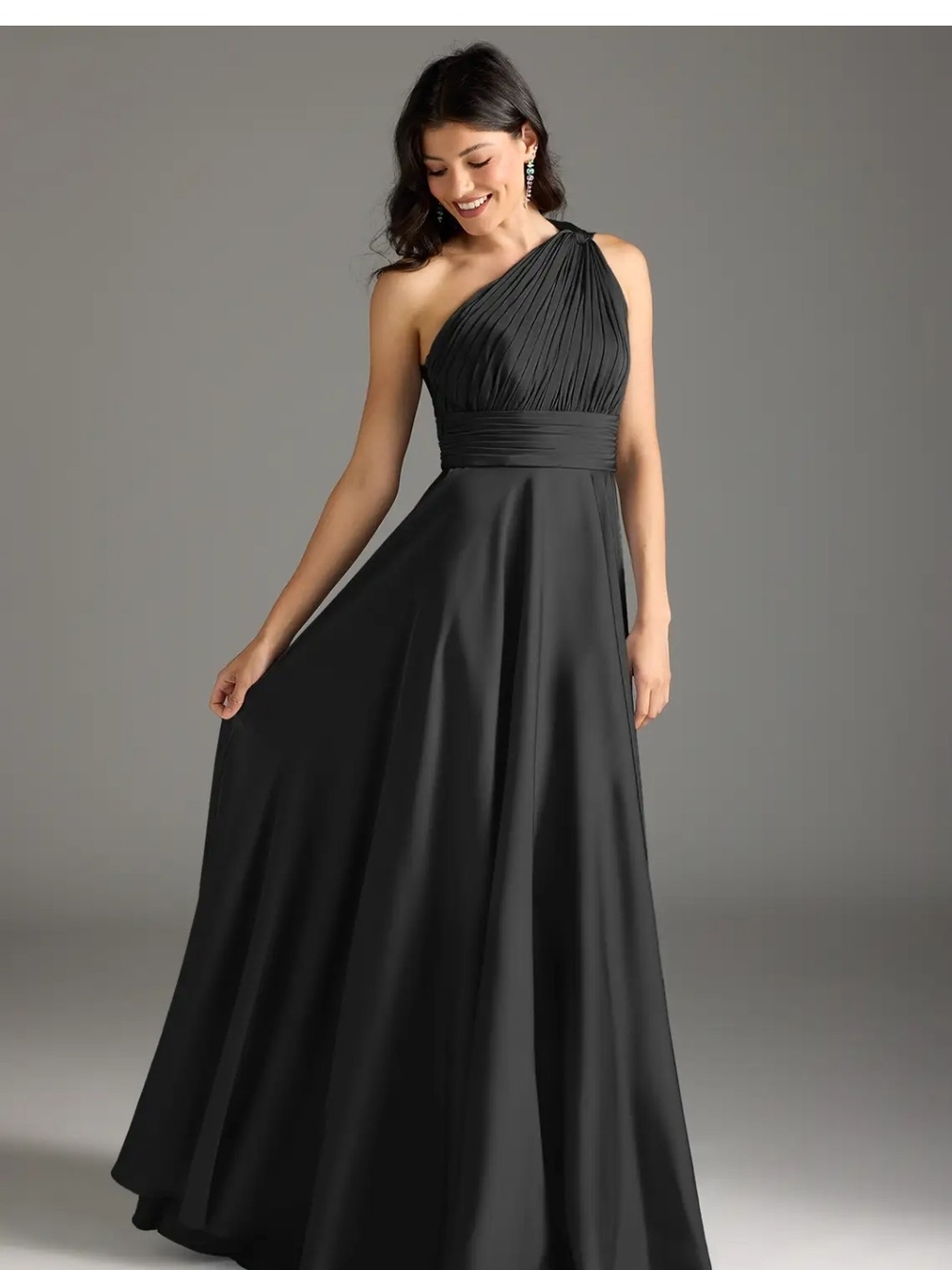 Elegant One-Shoulder Black Evening Gown